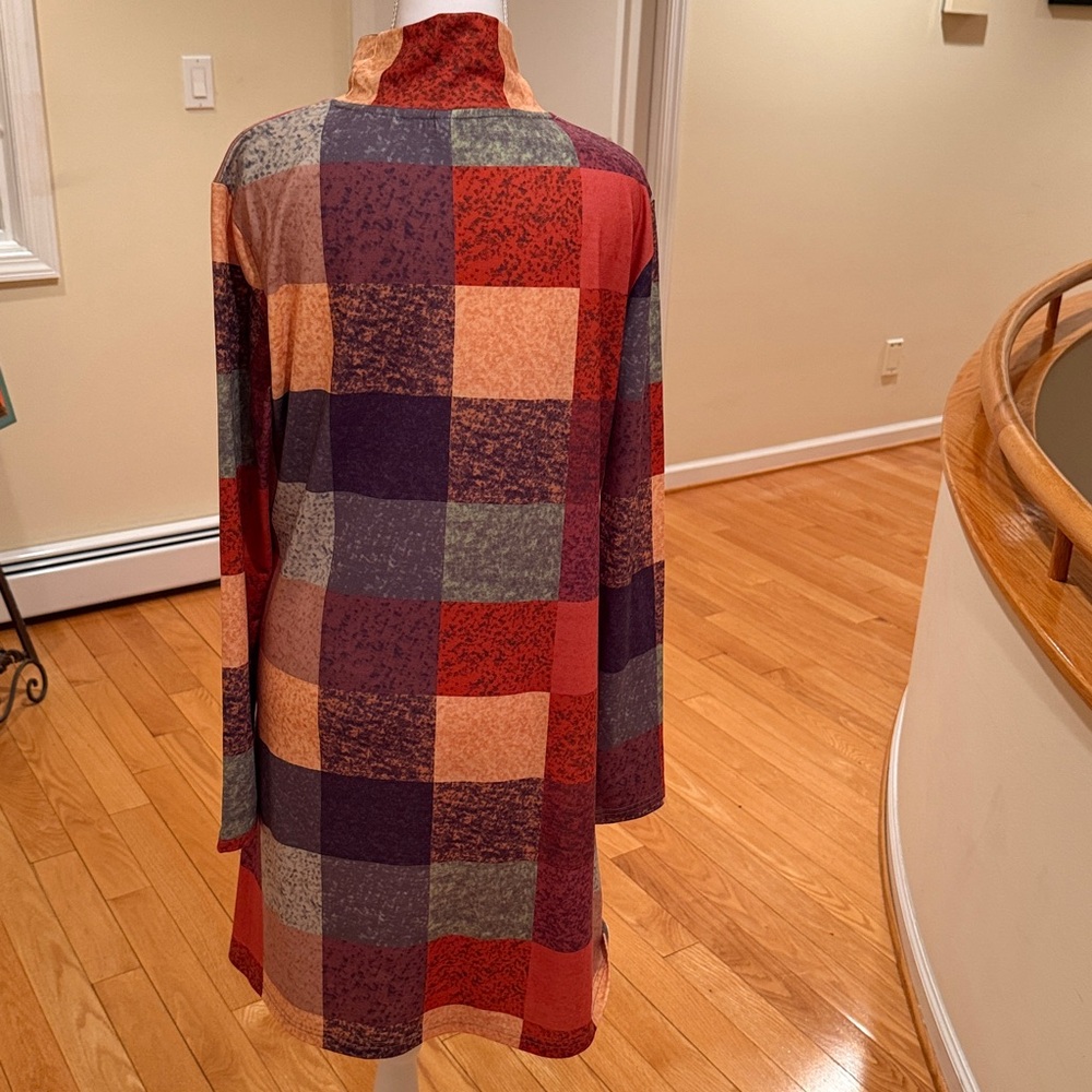 Turtleneck Long Sleeve Patchwork Swing Dress - Mu… - image 5